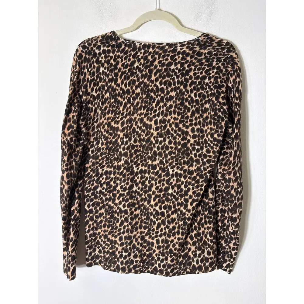 J. Crew Tan Cheetah Print Long Sleeve Cotton Knit Shirt Sz S